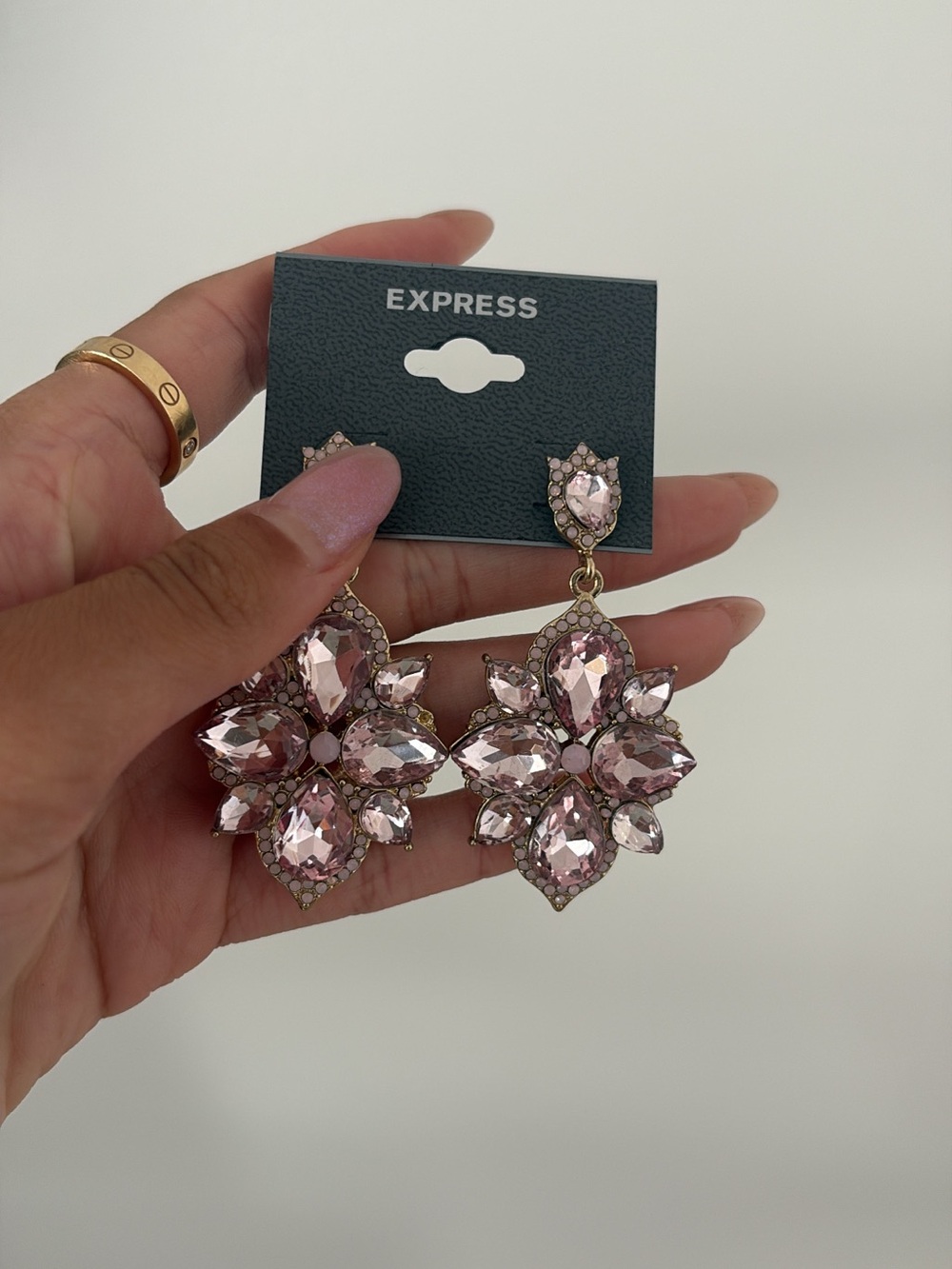 Express Pink Crystal Floral Statement Drop Earrings